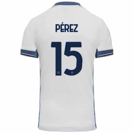 Kandiny Donna Maglia Álex Pérez #15 Bianco Grigio Kit Gara Away 2024/25 Maglietta