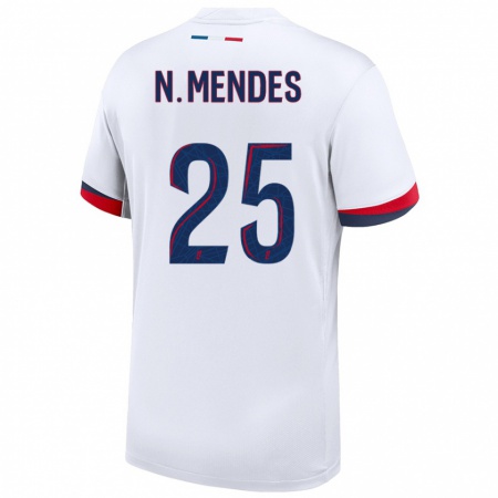 Kandiny Donna Maglia Nuno Mendes #25 Bianco Blu Rosso Kit Gara Away 2024/25 Maglietta