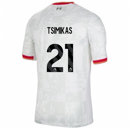 Kandiny Dames Konstantinos Tsimikas #21 Wit Rood Zwart Thuisshirt Derde Tenue 2024/25 T-Shirt