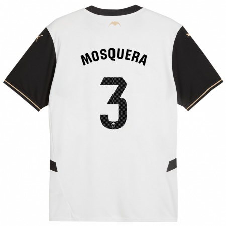 Kandiny Bambino Maglia Cristhian Mosquera #3 Bianco Nero Kit Gara Home 2024/25 Maglietta