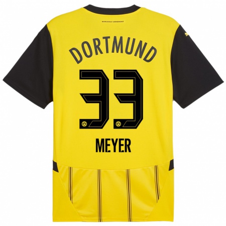 Kandiny Kinder Alexander Meyer #33 Gelb Schwarz Heimtrikot Trikot 2024/25 T-Shirt Österreich