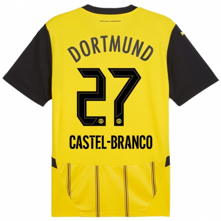 Kandiny Kinderen Diego Castel-Branco #27 Geel Zwart Thuisshirt Thuistenue 2024/25 T-Shirt