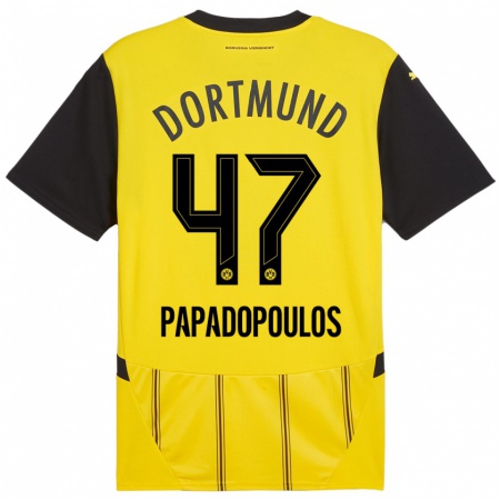 Kandiny Kinderen Antonios Papadopoulos #47 Geel Zwart Thuisshirt Thuistenue 2024/25 T-Shirt