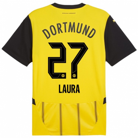 Kandiny Kinderen Van Der Heijden Laura #27 Geel Zwart Thuisshirt Thuistenue 2024/25 T-Shirt