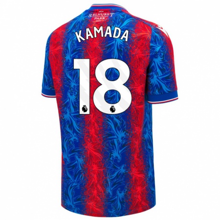 Kandiny Kinderen Daichi Kamada #18 Rood Blauwe Strepen Thuisshirt Thuistenue 2024/25 T-Shirt