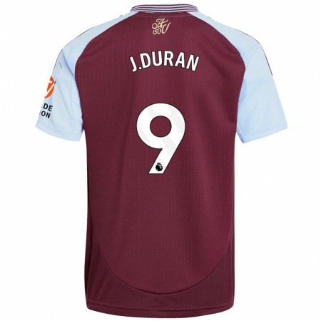 Kandiny Kinderen Jhon Durán #9 Bordeaux Hemelsblauw Thuisshirt Thuistenue 2024/25 T-Shirt