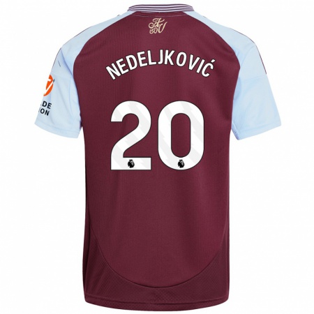 Kandiny Kinderen Kosta Nedeljkovic #20 Bordeaux Hemelsblauw Thuisshirt Thuistenue 2024/25 T-Shirt