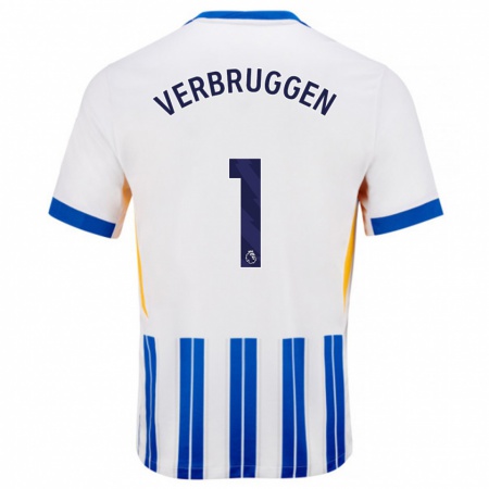 Kandiny Kinderen Bart Verbruggen #1 Wit Blauwe Krijtstrepen Thuisshirt Thuistenue 2024/25 T-Shirt