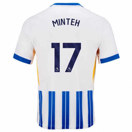 Kandiny Bambino Maglia Yankuba Minteh #17 Bianco Blu A Righe Kit Gara Home 2024/25 Maglietta