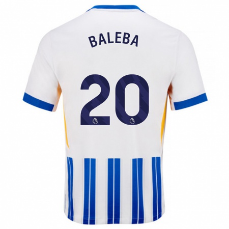 Kandiny Kinderen Carlos Baleba #20 Wit Blauwe Krijtstrepen Thuisshirt Thuistenue 2024/25 T-Shirt