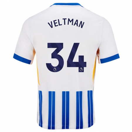 Kandiny Kinderen Joël Veltman #34 Wit Blauwe Krijtstrepen Thuisshirt Thuistenue 2024/25 T-Shirt