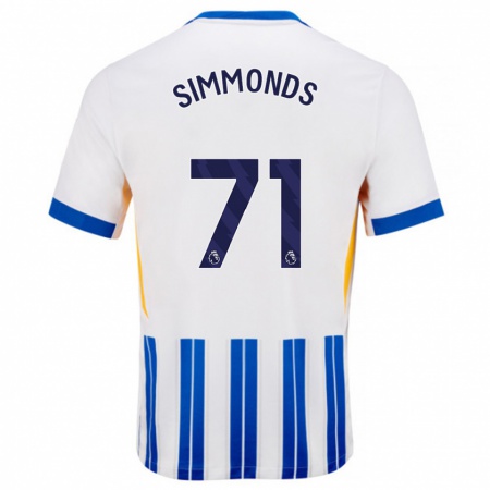 Kandiny Bambino Maglia Freddie Simmonds #71 Bianco Blu A Righe Kit Gara Home 2024/25 Maglietta