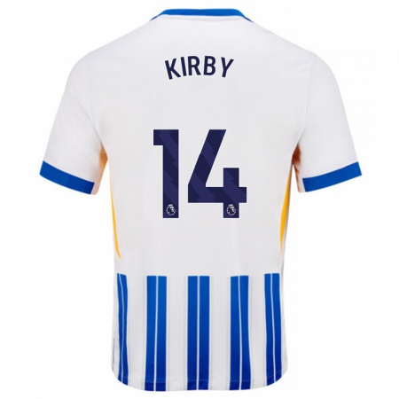 Kandiny Kinderen Fran Kirby #14 Wit Blauwe Krijtstrepen Thuisshirt Thuistenue 2024/25 T-Shirt