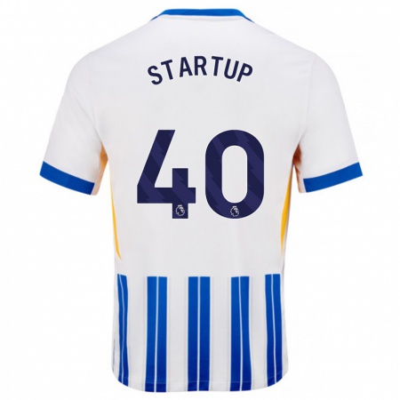 Kandiny Kinderen Katie Startup #40 Wit Blauwe Krijtstrepen Thuisshirt Thuistenue 2024/25 T-Shirt