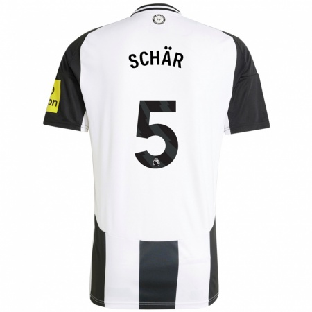 Kandiny Kinderen Fabian Schär #5 Wit Zwart Thuisshirt Thuistenue 2024/25 T-Shirt