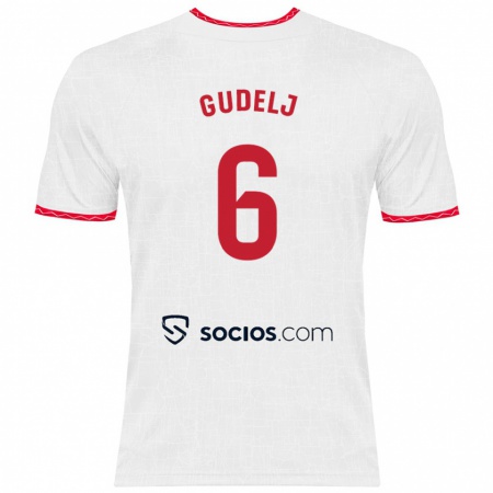 Kandiny Kinderen Nemanja Gudelj #6 Wit Rood Thuisshirt Thuistenue 2024/25 T-Shirt