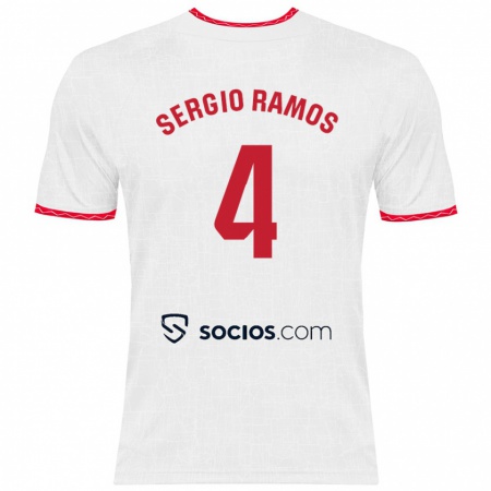 Kandiny Kinderen Sergio Ramos #4 Wit Rood Thuisshirt Thuistenue 2024/25 T-Shirt