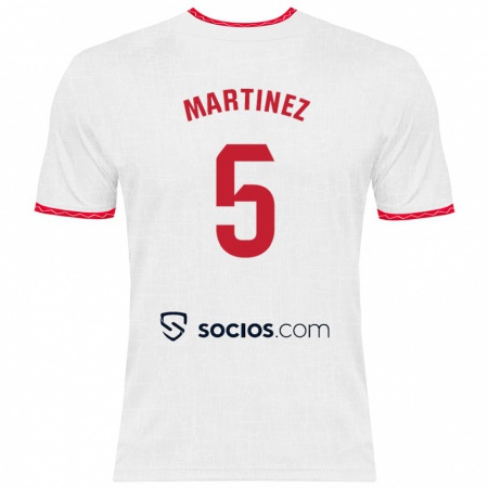 Kandiny Kinderen Sergio Martínez #5 Wit Rood Thuisshirt Thuistenue 2024/25 T-Shirt