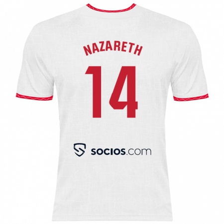 Kandiny Bambino Maglia Nazaret Martín #14 Bianco Rosso Kit Gara Home 2024/25 Maglietta