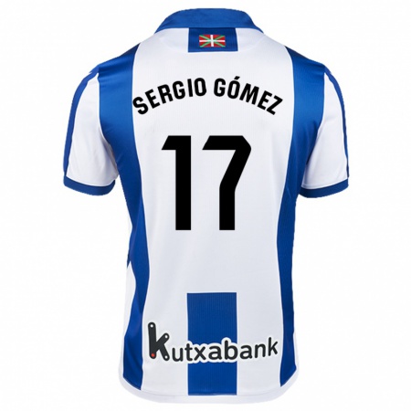 Kandiny Niño Camiseta Sergio Gómez #17 Blanco Azul 1ª Equipación 2024/25 La Camisa México