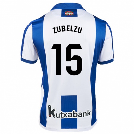 Kandiny Bambino Maglia Julen Zubelzu #15 Bianco Blu Kit Gara Home 2024/25 Maglietta