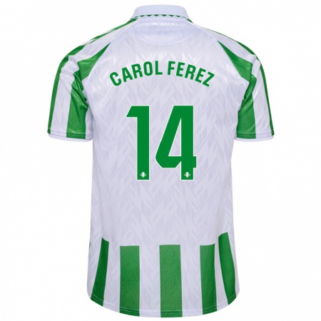 Kandiny Bambino Maglia Carolina Férez Méndez #14 Verde Bianco A Righe Kit Gara Home 2024/25 Maglietta