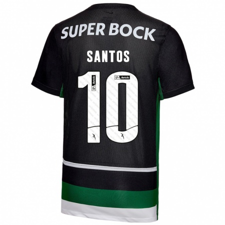 Kandiny Bambino Maglia Guilherme Santos #10 Nero Bianco Verde Kit Gara Home 2024/25 Maglietta