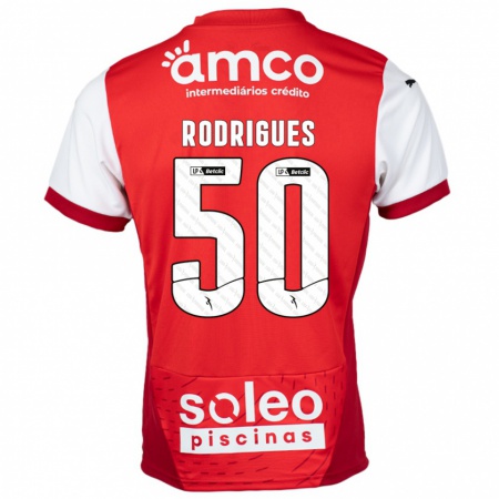 Kandiny Bambino Maglia Diego Rodrigues #50 Rosso Bianco Kit Gara Home 2024/25 Maglietta