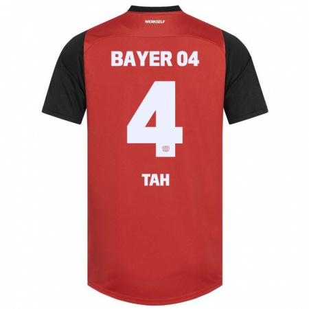 Kandiny Kinderen Jonathan Tah #4 Rood Zwart Thuisshirt Thuistenue 2024/25 T-Shirt