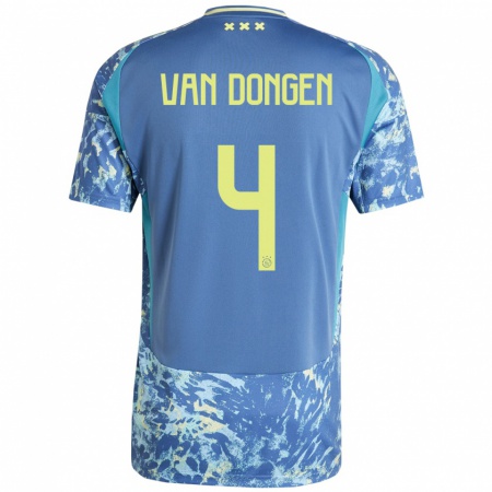 Kandiny Bambino Maglia Bram Van Dongen #4 Grigio Blu Giallo Kit Gara Away 2024/25 Maglietta