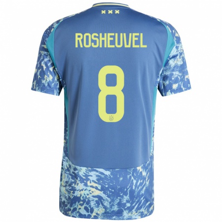 Kandiny Kinderen Darren Rosheuvel #8 Grijs Blauw Geel Uitshirt Uittenue 2024/25 T-Shirt