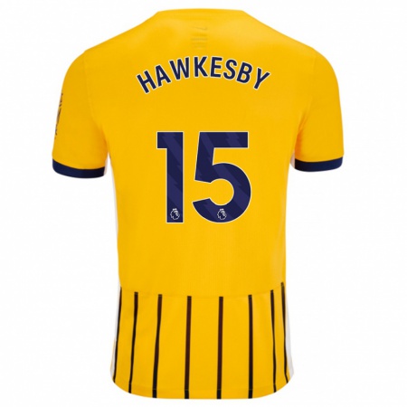 Kandiny Kinderen Mackenzie Hawkesby #15 Goud Blauw Krijtstrepen Uitshirt Uittenue 2024/25 T-Shirt