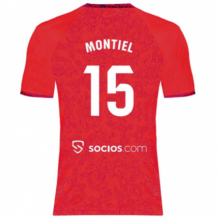 Kandiny Kinderen Gonzalo Montiel #15 Rood Uitshirt Uittenue 2024/25 T-Shirt