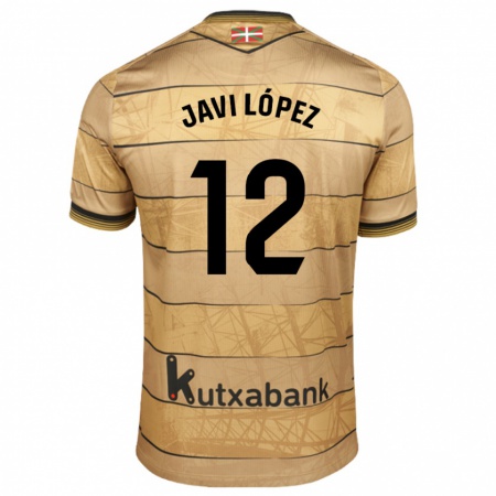 Kandiny Bambino Maglia Javi López #12 Marrone Kit Gara Away 2024/25 Maglietta