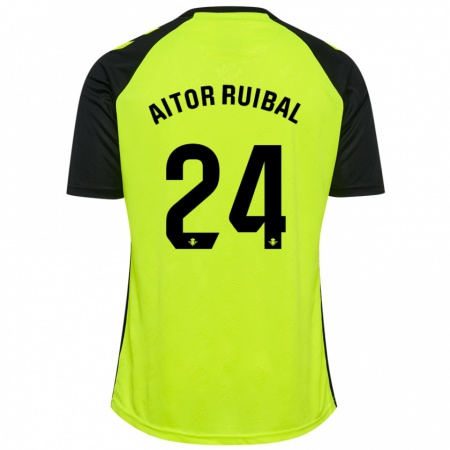 Kandiny Kinderen Aitor Ruibal #24 Fluorescerend Geel Zwart Uitshirt Uittenue 2024/25 T-Shirt