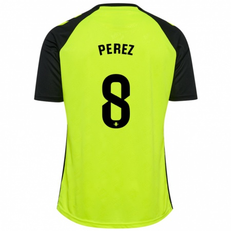 Kandiny Kinderen Dani Pérez #8 Fluorescerend Geel Zwart Uitshirt Uittenue 2024/25 T-Shirt