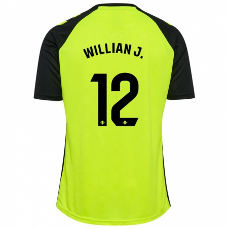 Kandiny Kinderen Willian José #12 Fluorescerend Geel Zwart Uitshirt Uittenue 2024/25 T-Shirt