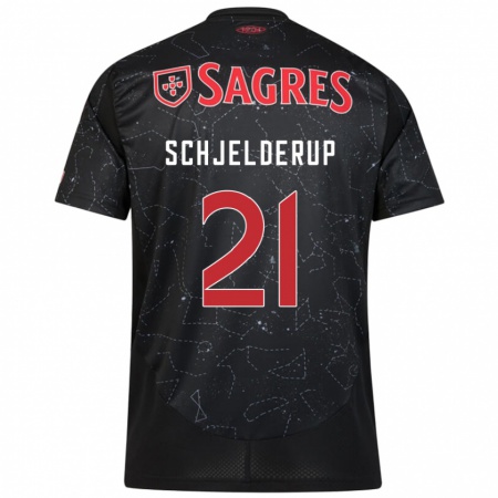 Kandiny Kinderen Andreas Schjelderup #21 Zwart Rood Uitshirt Uittenue 2024/25 T-Shirt