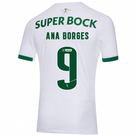 Kandiny Kinderen Ana Catarina Marques Borges #9 Wit Groen Uitshirt Uittenue 2024/25 T-Shirt