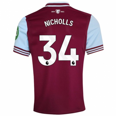 Kandiny Heren Macey Nicholls #34 Donkerrood Thuisshirt Thuistenue 2024/25 T-Shirt