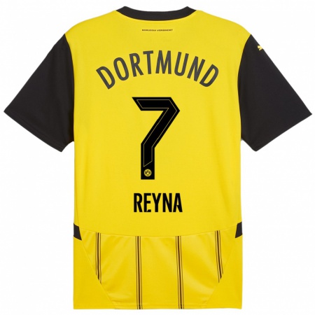 Kandiny Heren Giovanni Reyna #7 Geel Zwart Thuisshirt Thuistenue 2024/25 T-Shirt