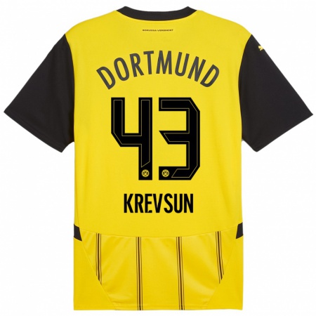 Kandiny Heren Danylo Krevsun #43 Geel Zwart Thuisshirt Thuistenue 2024/25 T-Shirt