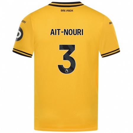 Kandiny Heren Rayan Aït-Nouri #3 Geel Thuisshirt Thuistenue 2024/25 T-Shirt