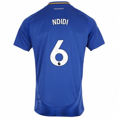 Kandiny Heren Wilfred Ndidi #6 Blauw Wit Thuisshirt Thuistenue 2024/25 T-Shirt