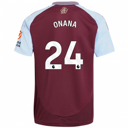 Kandiny Heren Amadou Onana #24 Bordeaux Hemelsblauw Thuisshirt Thuistenue 2024/25 T-Shirt