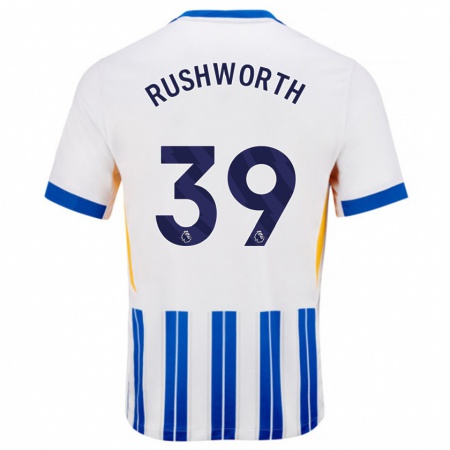 Kandiny Uomo Maglia Carl Rushworth #39 Bianco Blu A Righe Kit Gara Home 2024/25 Maglietta