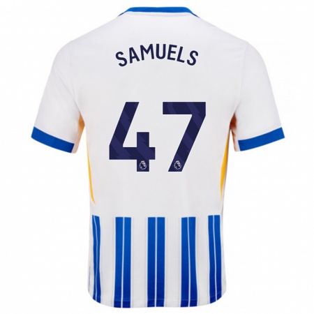 Kandiny Herren Imari Samuels #47 Weiß Blaue Nadelstreifen Heimtrikot Trikot 2024/25 T-Shirt Österreich