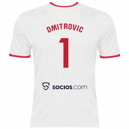 Kandiny Heren Marko Dmitrović #1 Wit Rood Thuisshirt Thuistenue 2024/25 T-Shirt