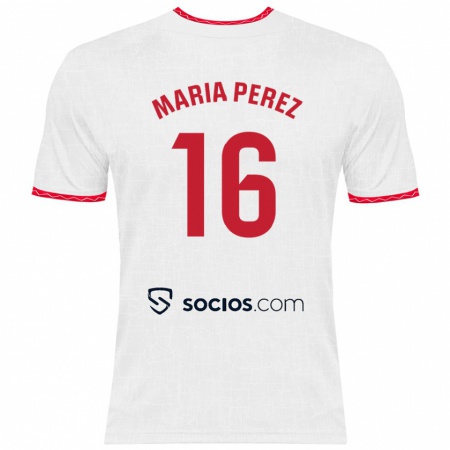 Kandiny Heren María Pérez Rabaza #16 Wit Rood Thuisshirt Thuistenue 2024/25 T-Shirt