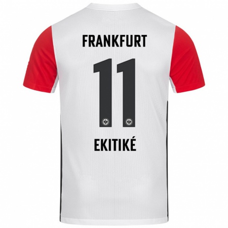 Kandiny Heren Hugo Ekitiké #11 Wit Rood Thuisshirt Thuistenue 2024/25 T-Shirt